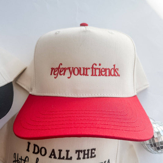 Refer your friends- Trucker Hat: Red and Cream
