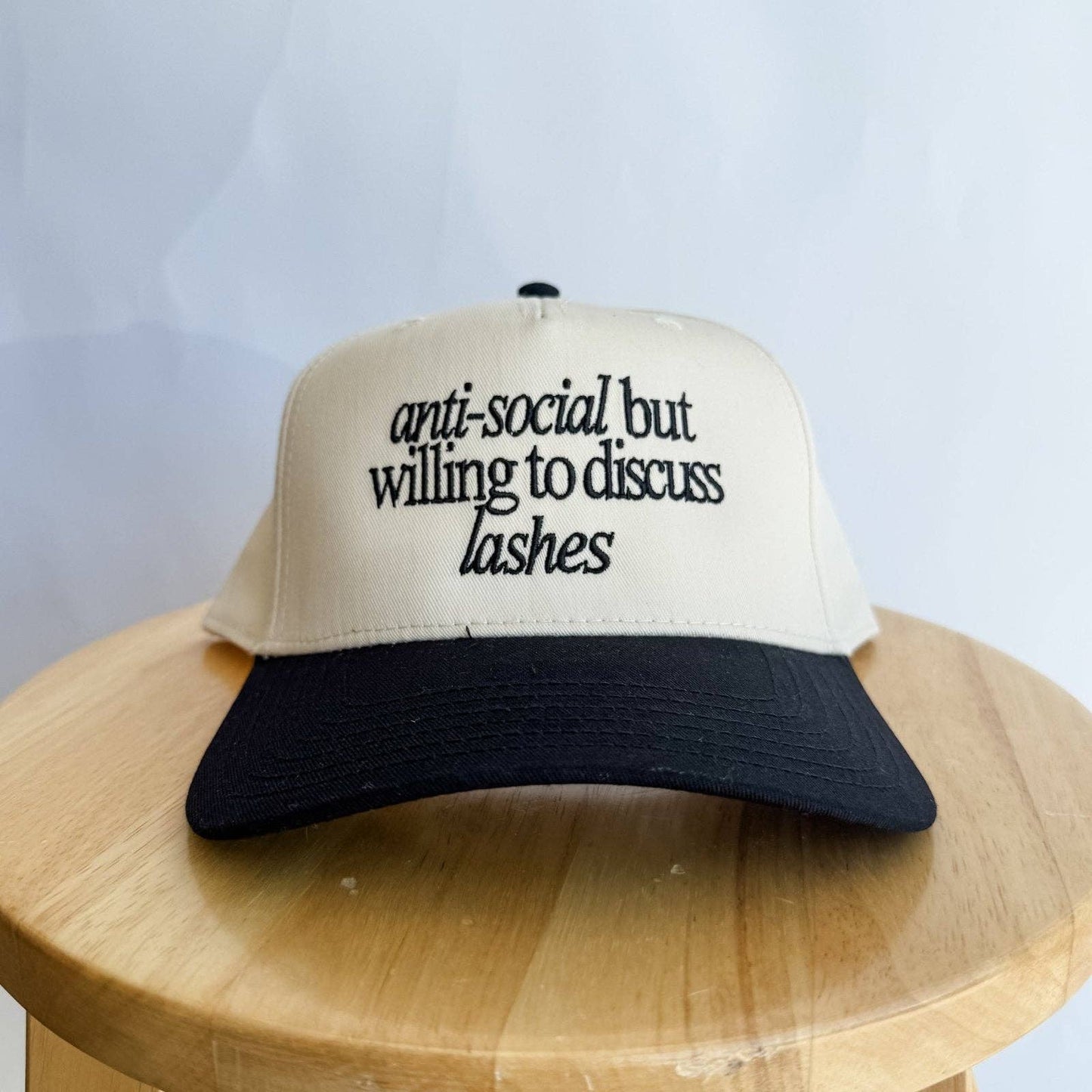 Anti-Social but willing to discuss - Trucker Hat: Black and Cream / Skincare