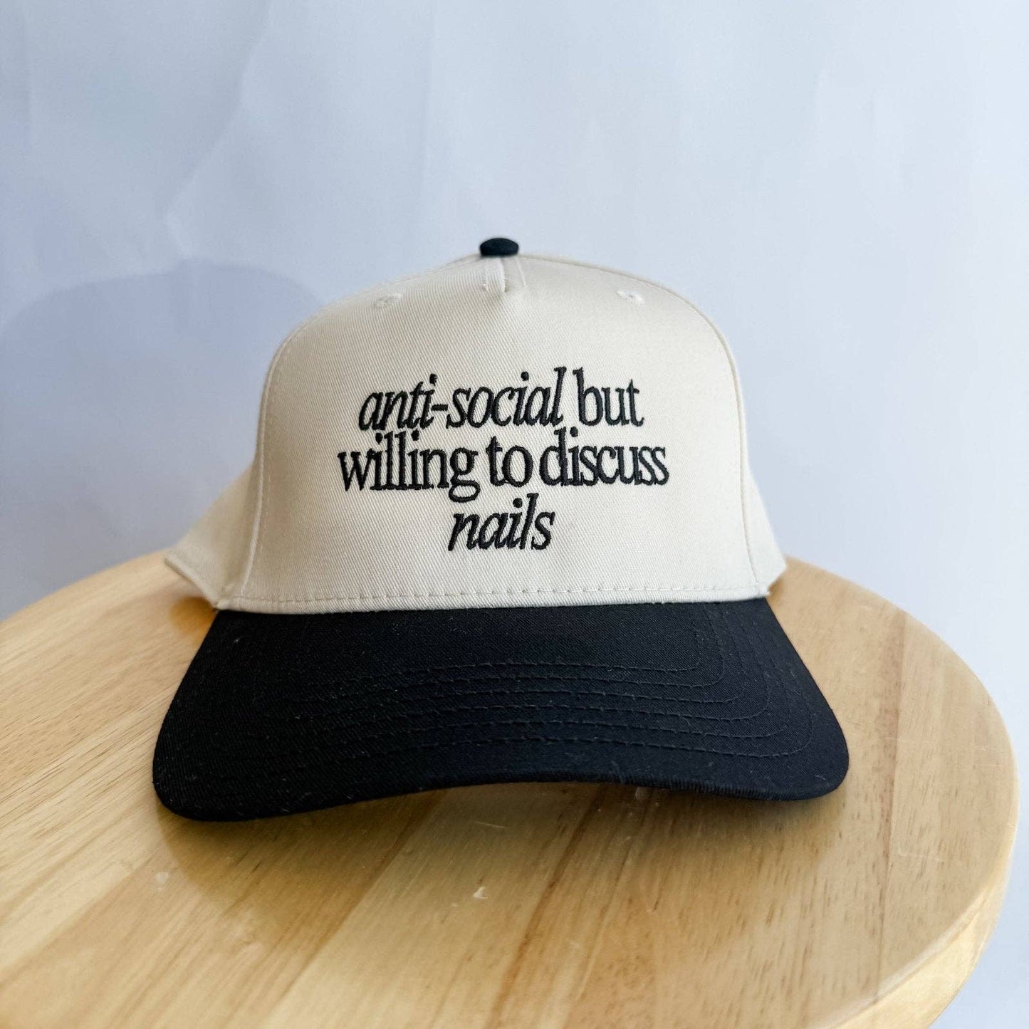 Anti-Social but willing to discuss - Trucker Hat: Black and Cream / Skincare