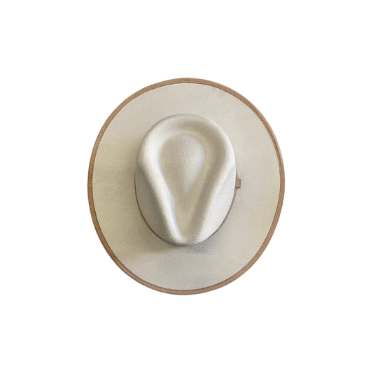 The Modern Cactus Co. - Two-Toned Vegan Suede Rancher Hat : Ivory/tan